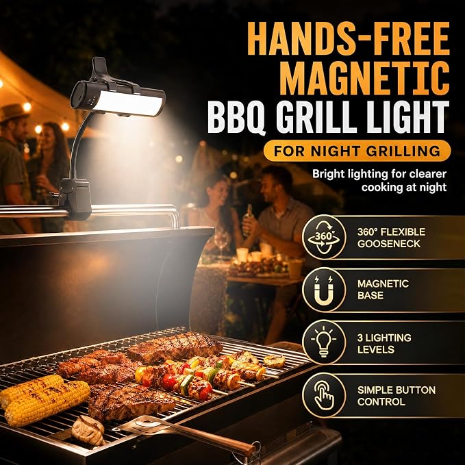 BBQ Grill Light for Outdoor Grill, Magnetic & Adjustable Clamp