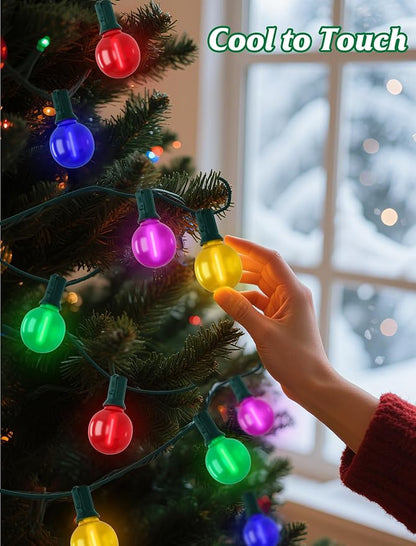 SUNSGNE G40 LED Vintage Christmas Lights, 50FT Christmas Globe String Lights with 27 LED Frosted Multicolor Bulbs(2 Spare) for Patio Backyard Roofline Decorations