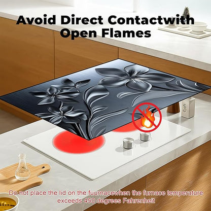 Heat-Resistant Glass Stove Top Cover with Anti-Slip Rubber Coating – Electric Stove Protector, Scratch-Resistant, Counter Space Decor Mat (Flower, 28.5"L x 20.5"W)