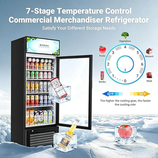 BODEGACOOLER Commercial Beverage Refrigerator, 300 Cans & 160 Bottles, Display Refrigerator For Beer,Soda, Merchandiser Refrigerator with Soft LED Light For Kitchen, Office, Garage, Gym,Man cave,Shop