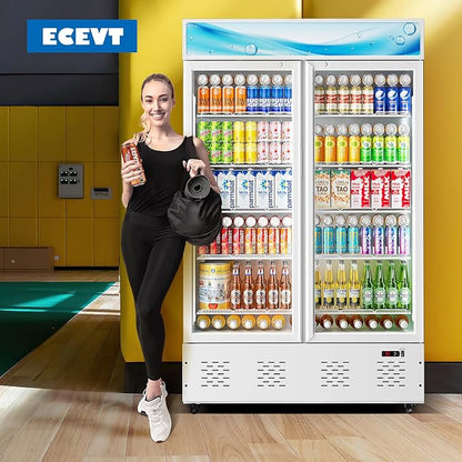 47.8'' W Commercial Beverage Refrigerators, 40 Cu.ft Glass Door Refrigerator Commercial Cooler with LED Light and 10 Shelves, Display Refrigerator for Restaurant Store Cafe Bar, White
