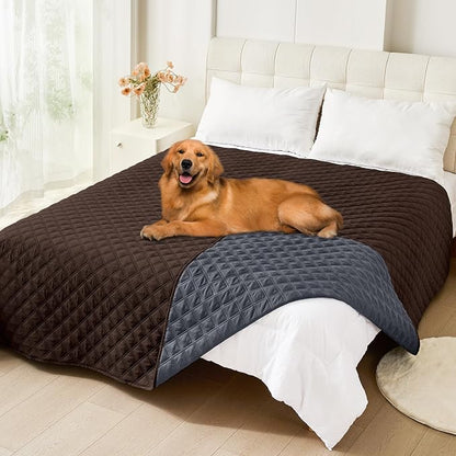 Smiry Waterproof Reversible Dog Bed Cover Pet Blanket | Pet Friendly, Soft Fabric, Washable Dog Blanket for Furniture Bed Couch Sofa, Checkered (82"x120", Chocolate/Dark Grey)