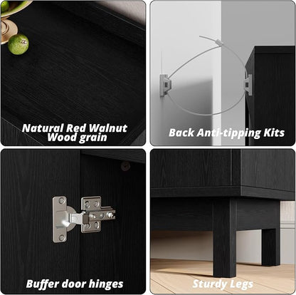IRONCK Storage Cabinet with Grille Doors, Black | 2 Adjustable Shelves