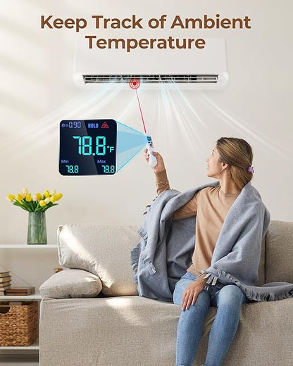 ERICKHILL Infrared Thermometer Gun, Heat Temp Temperature Gun with Meat Probe 2-in-1, Digital IR Laser Thermometer Gun for Cooking, Pizza Oven, Meat, Griddle, Grill, HVAC