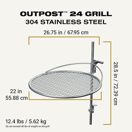 Outpost Grill 24 - Campfire Grill - Breeo X Series Accessory - Stainless Steel, Durable, USA Made - Campfire Grate - Camping Cooking Rack - Fire Pit Accessories