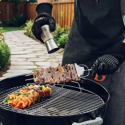 onlyfire 2 PCS Kabob Skewers Stainless Steel Skewer for Grilling, 3-Prong Kabob Skewers Perfect with Push Bar Reusable Metal Skewer for Meat, Chicken, Sausages,Veggies, Shrimp