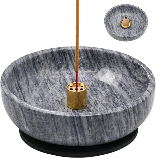 Natural Marble Incense Burner, Stick and Reflux Incense Holder, Handmade Stick Incense Burner, Ideal for Incense Smoking, Incense Burning and Decoration (Extra Large 5.91inGrey)