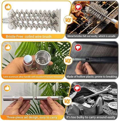 Stainless Steel BBQ Grill Brush 2.8inch with Detachable Aluminum Handle The Combination of the Coiled Wire Brush and the Sturdy Scraper, Bristle Free Detachable Design for Easy Storage