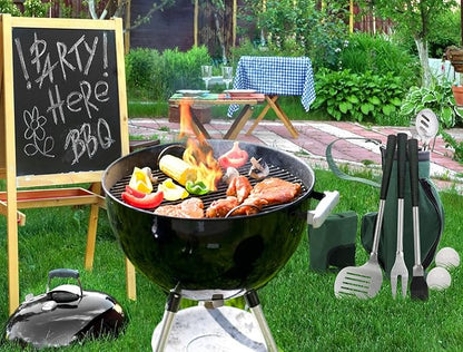POLIGO 7PCS Golf-Club Style BBQ Tool Set Grilling Tools with Rubber Handle - Stainless Steel Grill Accessories for Outdoor Grill Set Premium Grill Utensils Set Fathers Day Birthday Gifts for Men Green