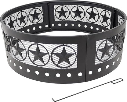 Sunnydaze 36-Inch Outdoor Fire Pit Ring with Poker - Round Heavy-Duty Steel Fire Ring for Camping or Backyard - 4-Star - 12" H