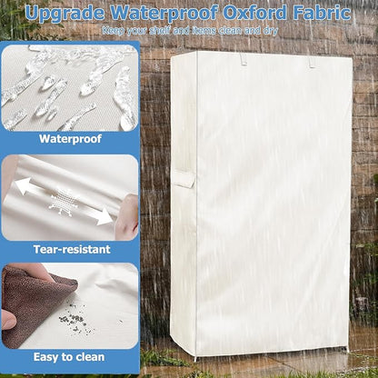 Storage Shelf Cover,Outdoor Heavy Duty 600D 36''W x 18''D x 72''H Dustproof Waterproof Shelf Covers for Wire Shelving,Storage Rack Cover with Zipper,White