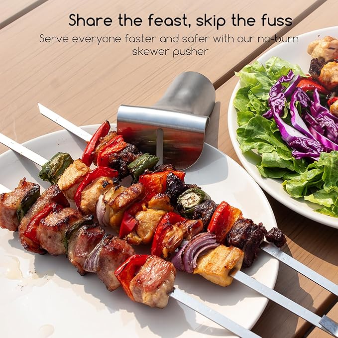 SOLEADER Stainless Steel Skewers for Grilling - 17 Inch Metal Kabob Skewers with Pusher Handle, Dishwasher Safe, for Chicken Beef Shrimp Veggie BBQ & Camping 9-Pack