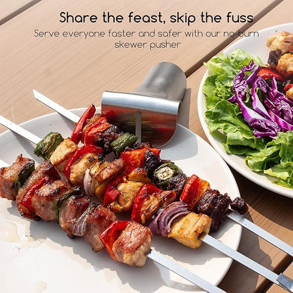 SOLEADER Stainless Steel Skewers for Grilling - 17 Inch Metal Kabob Skewers with Pusher Handle, Dishwasher Safe, for Chicken Beef Shrimp Veggie BBQ & Camping 9-Pack