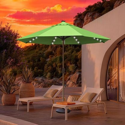 EliteShade USA 10-Year-Non-Fading 10ft Market Patio Umbrella, Commercial Grade Table Sun Umbrella with 80 Solar LED Lights, Crank Open, Windproof & UPF 50+ UV Protection for Garden, Deck, Pool, Backyard, No Tilt, Macaw Green