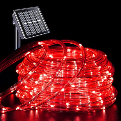 YEGUO Red Solar Halloween Lights, 66ft 200 LED Solar Rope Lights Outdoor Waterproof, 8 Modes Fairy Lights in Clear Thin Tube