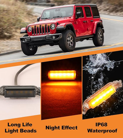 LED Grill Lights for Jeep Wrangler JL JLU Accessories 2018-2023, Amber | Direct-Snap Front Grille LED Accent Marker Lights, IP68 Waterproof, Enhanced Night Visibility, Raptor-Style Exterior Lighting