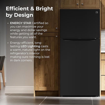 Kenmore 25 cu. ft. 33" Wide Top Mount Refrigerator - Black | Adjustable Glass Shelving, Humidity-Controlled Crispers, Gallon Door Bins, LED Lighting, ENERGY STAR Certified