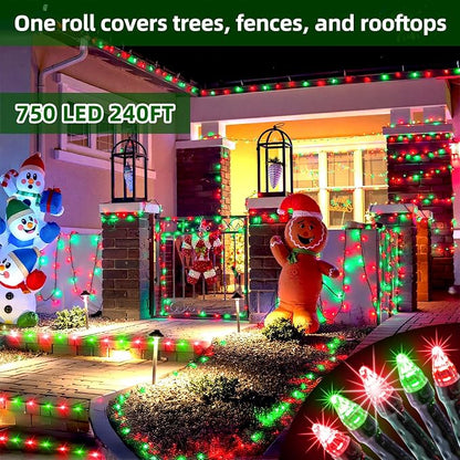 QUHUATU 750 LED 240FT Christmas String Lights, 12 Modes, Red & Green | Waterproof Plug-in LED String Lights with Timer, Memory & Dimming for Trees Fences Patios House Wedding Holiday Christmas