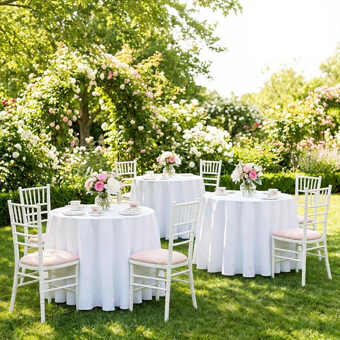 8 Pack White Round Tablecloth 90 Inch | For 3Ft-5Ft Round Table, Wrinkle Resistant Table Cloth, Washable Polyester Fabric, For Wedding Party Banquet Buffet Camping