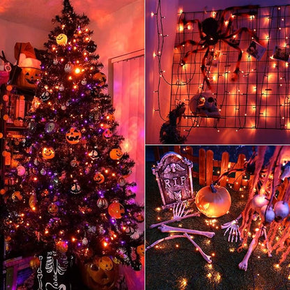 Brizled Outdoor Halloween Lights Indoor Orange Halloween LED Light String | 240 LED 95.14ft; 8 Mode; Connectable; Timer; Waterproof; Plugin Mini Halloween Light for Outside Spooky Porch Yard Tree Party