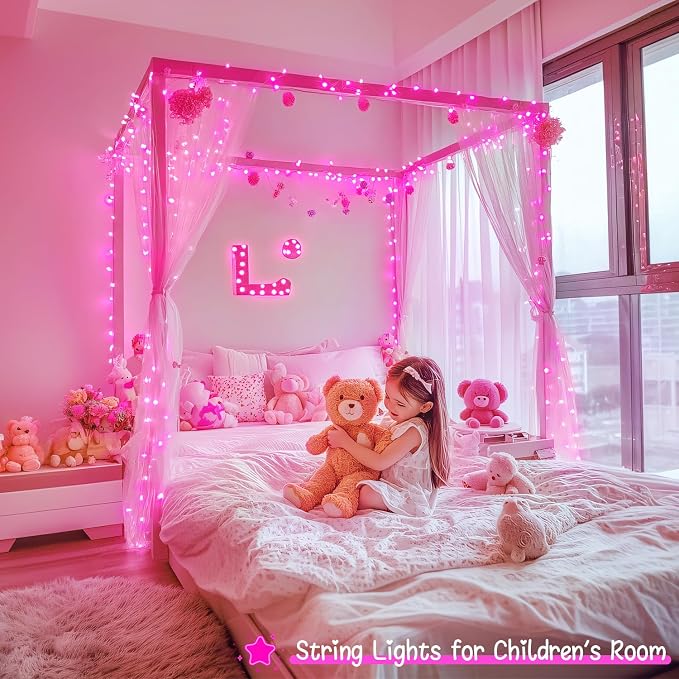 JMEXSUSS 33ft 100 LED Pink Battery Operated Lights with 8 Modes Remote | Pink String Lights Indoor Outdoor, Christmas String Light for Bedroom House Tree Party Porch Decor