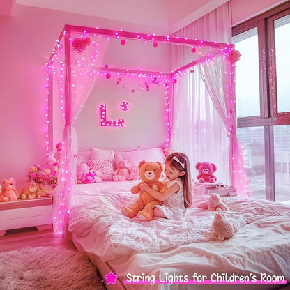 JMEXSUSS 33ft 100 LED Pink Battery Operated Lights with 8 Modes Remote | Pink String Lights Indoor Outdoor, Christmas String Light for Bedroom House Tree Party Porch Decor