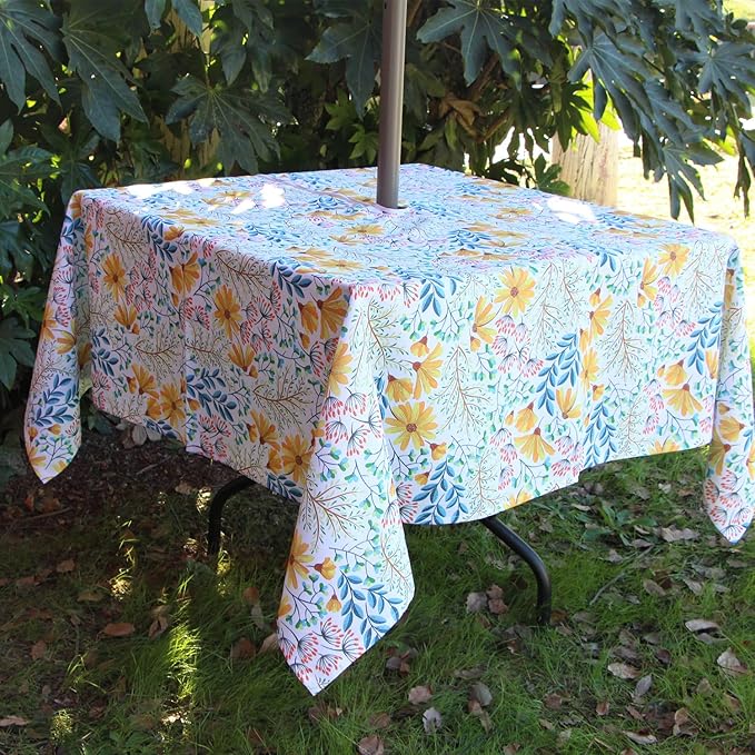 EHouseHome Outdoor and Indoor 60x60 inch Tablecloth with Umbrella Hole and Zipper, Waterproof Zippered Patio Table Cloths, Spring/Summer Table Covers for Backyard Circular Table/BBQs/Picnic