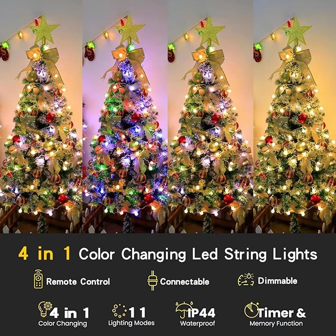 RaThun 65.6ft Color Changing String Lights, 150 LED Multicolor & Warm White Globe Lights with Remote, 11 Modes, IP44 Waterproof, Plug in Fairy Lights for Indoor Outdoor Christmas Party Garden Decor