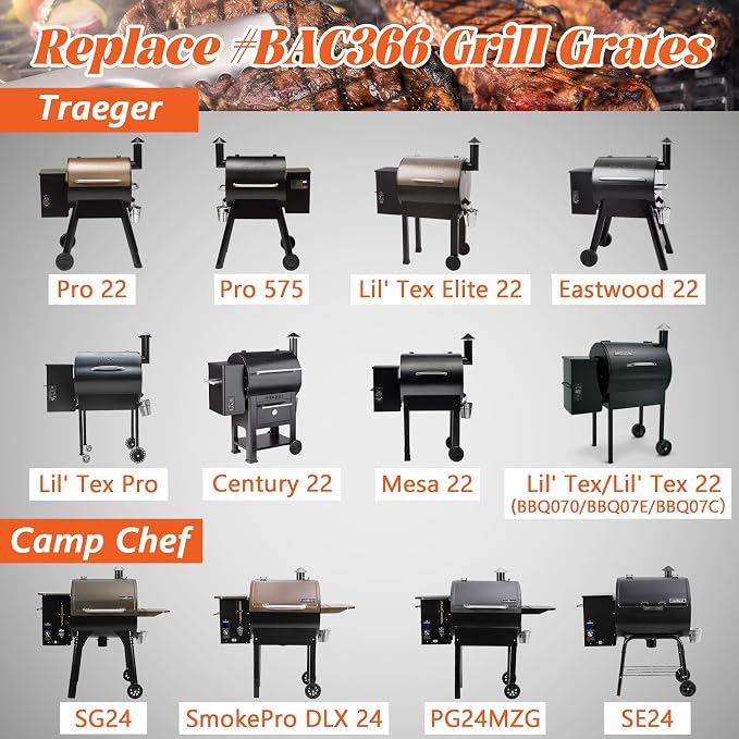 Grill Grates for Traeger 22 Series Pro 575 Lil Tex Elite Pro BBQ070 Cast Iron Cooking Sear Grate Bottom Grid Rack BBQ Replacement Parts BAC366 Wood Pellet Smoker Accessories