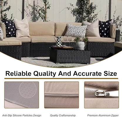 14 Piece Outdoor Patio Cushion Cover Replacement, Waterproof Patio Cushion Covers, Outdoor Furniture Cushion Covers Set for 6 Seat Wicker Rattan Sofa (Khaki)