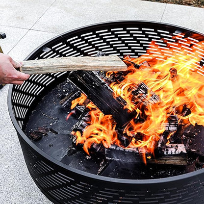 OutVue 32" Wood Burning Fire Pits with Grill & Lid, Fire Pit Table for Outside with Waterproof Cover & Fire Poker, Outdoor Firepit with Functions for BBQ,Table and Bonfire