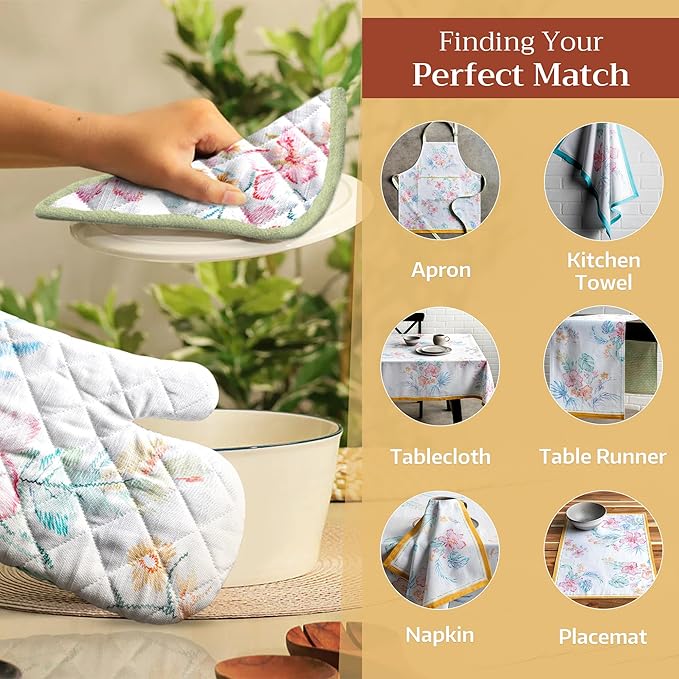 Maison d' Hermine Pot Holders 100% Cotton Heat Resistant Potholders 8" x 8" Hot Pads with Loop BBQ Cooking Baking Hotel Farmhouse Kitchen Handling Hot Pans Spring Summer (Pack of 2, Paradise Island)
