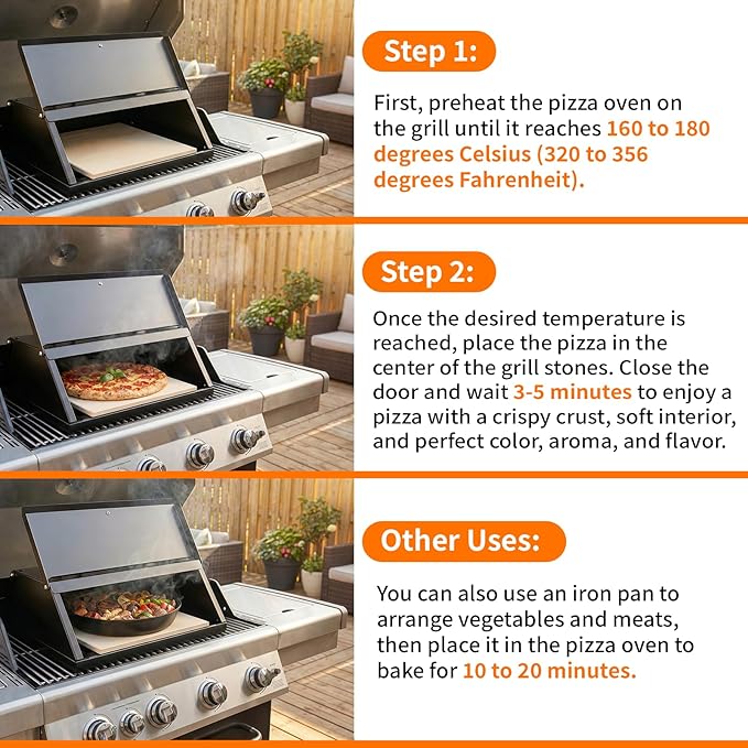 Outdoor Pizza Oven for Grill, Grill Top Pizza Oven with Pizza Stone & Thermometer, Stainless Steel Pizza Oven Accessory for Gas, Charcoal & Propane Grills, for Backyard Pizza Nights, Outdoor Cooking