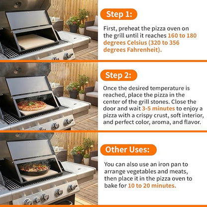Outdoor Pizza Oven for Grill, Grill Top Pizza Oven with Pizza Stone & Thermometer, Stainless Steel Pizza Oven Accessory for Gas, Charcoal & Propane Grills, for Backyard Pizza Nights, Outdoor Cooking
