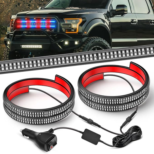 Nilight 2PCS 24 inch Truck Grille Strobe Lights Strip 384 LED Emergency Light Red Blue Flexible Side Flashing Warning Caution Safety Waterproof Lighting Kit for Trucks Tow Plow Construction Vehicles