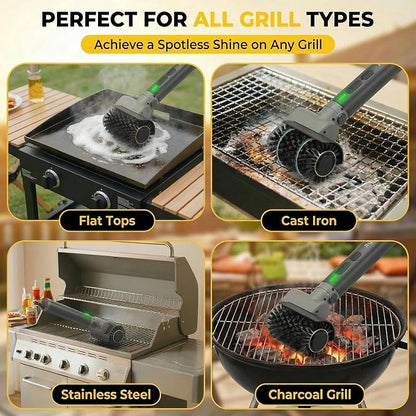 Electric Grill Brush, Cordless Grill Cleaner, Rechargeable Cleaning Brush | 58W High Torque, 5200mAh Battery, 150Mins Runtime, Anti-Shedding Brush, 3 Speeds, IPX7 Waterproof, Angle Adjust, Outdoor BBQ