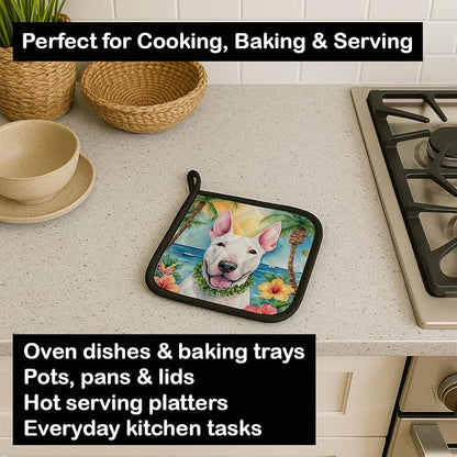 Caroline's Treasures English Bull Terrier Luau Pair of Pot Holders Kitchen Heat Resistant Pot Holders Sets Oven Hot Pads for Cooking Baking BBQ, 7 1/2 x 7 1/2