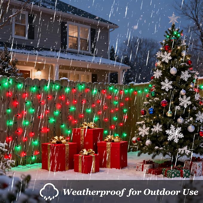 Christmas String Lights Outdoor 470FT 1500 LED Red & Green | Dimmable, 12 Light Styles, Memory Timer, Waterproof, 29V Safe Low Voltage, Diamond-Faceted LED, Energy Efficiency