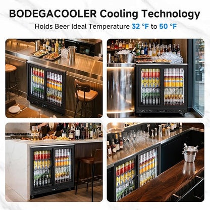 BODEGA BODEGACOOLER Back Bar Cooler,7.7 Cu.ft Commercial Beverage Refrigerator with 2 Sliding Glass Doors, Stainless Steel Top,Beverage Fridge Perfect for Beer,Wine,Soda,DOE Approved