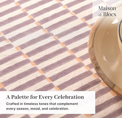 100% Cotton Hand Block Printed, Tablecloth for Kitchen, Dining, Table Cover for Parties, Chritmas, Weddings, Barbecues and Summer picnics Table Cloth (Lilac, 60" x 90")