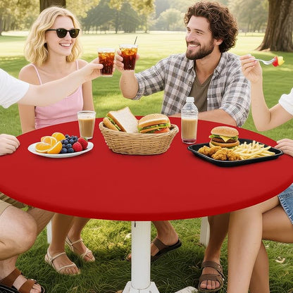 Smiry Round Spandex Tablecloth, Elastic Fitted Washable Tablecloths for 25"-30" Tables, Waterpoof Stretch Picnic Table Cover for Dining, Indoor and Outdoor, Red