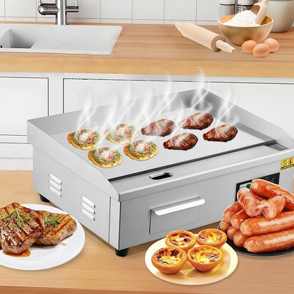Garvee 21 In Commercial Electric Griddle, Flat Top Grill Countertop Griddle | Non-Stick Stainless Steel Teppanyaki Grill for Restaurant Kitchen Outdoor BBQ