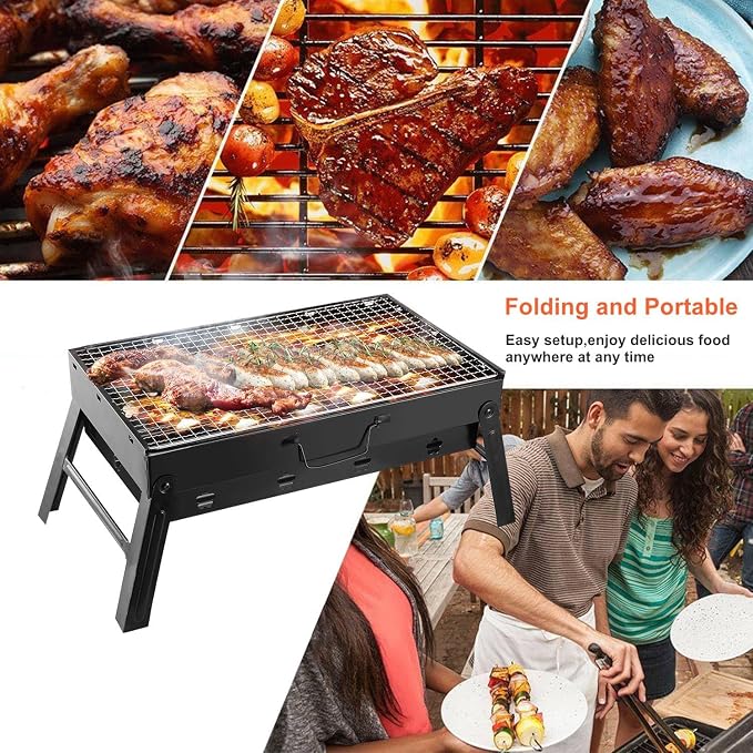 Moclever Folding Portable Charcoal Grill – Stainless Steel Mini BBQ Grill for Outdoor Cooking, Camping, Picnics, Beach, Tailgating, Compact & Easy to Carry