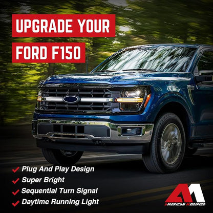 AMERICAN MODIFIED LED Grille Lights w/Sequential Turn Signal Compatible with 2024+ F150 XLT