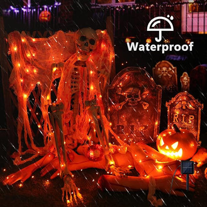 Brizled Solar Orange Fairy Lights, Outdoor Twinkle Halloween LED Lights | 2 Pack Total 78FT 240 LED; Black Wire; 8 Mode; Waterproof; Orange Fall String Light for Outside Party Tree Fence Garden Decor