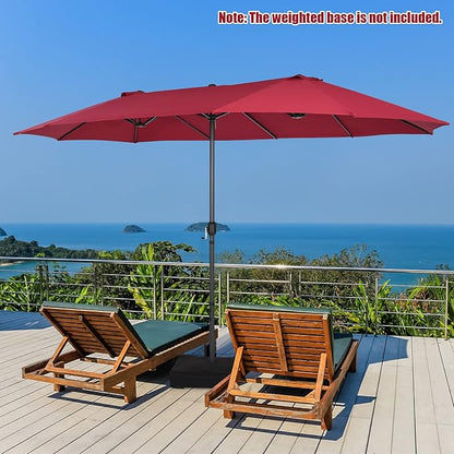 Tangkula 15Ft Double-Sided Patio Umbrella, Outdoor Extra Large Umbrella W/Hand-Crank System & Air Vents, Market Twin Umbrella W/ 12-Rib Sturdy Metal Frame for Poolside, Garden Backyard (Burgundy)