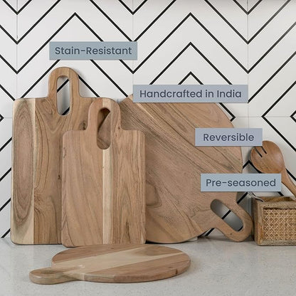 The Fine Living Co. Wood Serveware Board, Chopping Board, Acacia Wood Charcuterie Board, Pizza Bread Board for Serving Meat, Fruits, Non-slip Board, 0.6" Thick & Food Safe Wood Board, 14”x8”