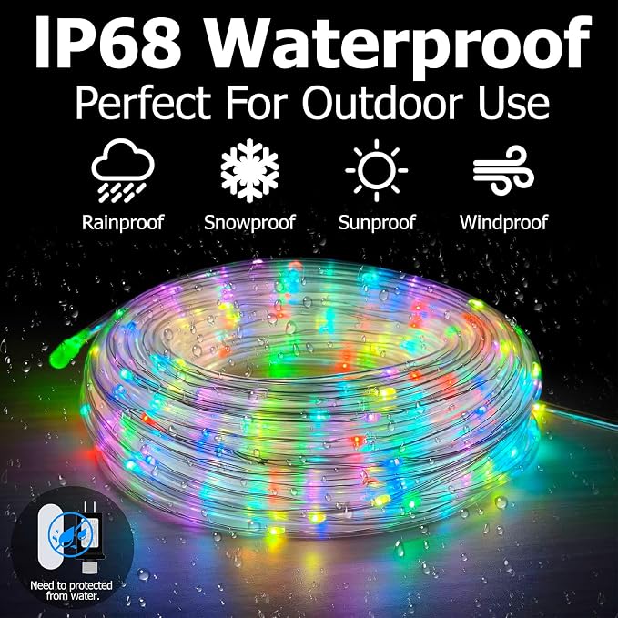 50ft Rope Lights for Outside, IP68 Waterproof Dimmable Outdoor String Lights with 2 Rmote 25 Colors 149 Modes, RGB Warm White Twincle & Chasing LED Fairy Light Strip for Christmas Decor Indoor Bedroom