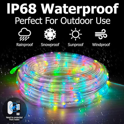 50ft Rope Lights for Outside, IP68 Waterproof Dimmable Outdoor String Lights with 2 Rmote 25 Colors 149 Modes, RGB Warm White Twincle & Chasing LED Fairy Light Strip for Christmas Decor Indoor Bedroom