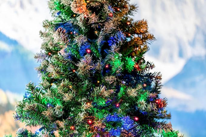 Novelty Lights 50ft 100 LED Multicolor Christmas String Lights, Brown Wire | UL Listed IP55 Commercial Grade Xmas Lights, 6 Inch Spacing, Dimmable, Connectable & Flicker Free For Outdoor & Indoor Use